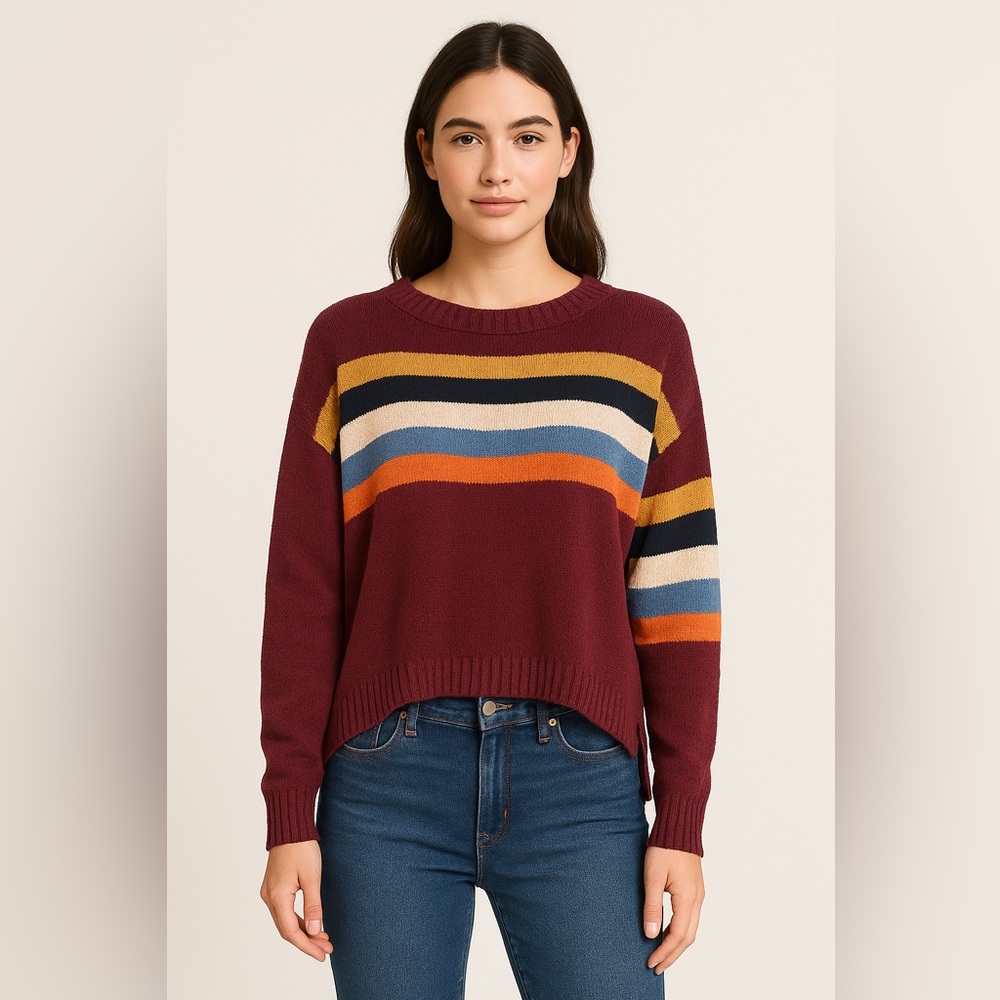 American Eagle Striped Crewneck Sweater Women’s XS Burgundy Multicolor